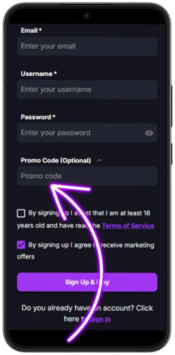 CoinCasino Enter the promo code